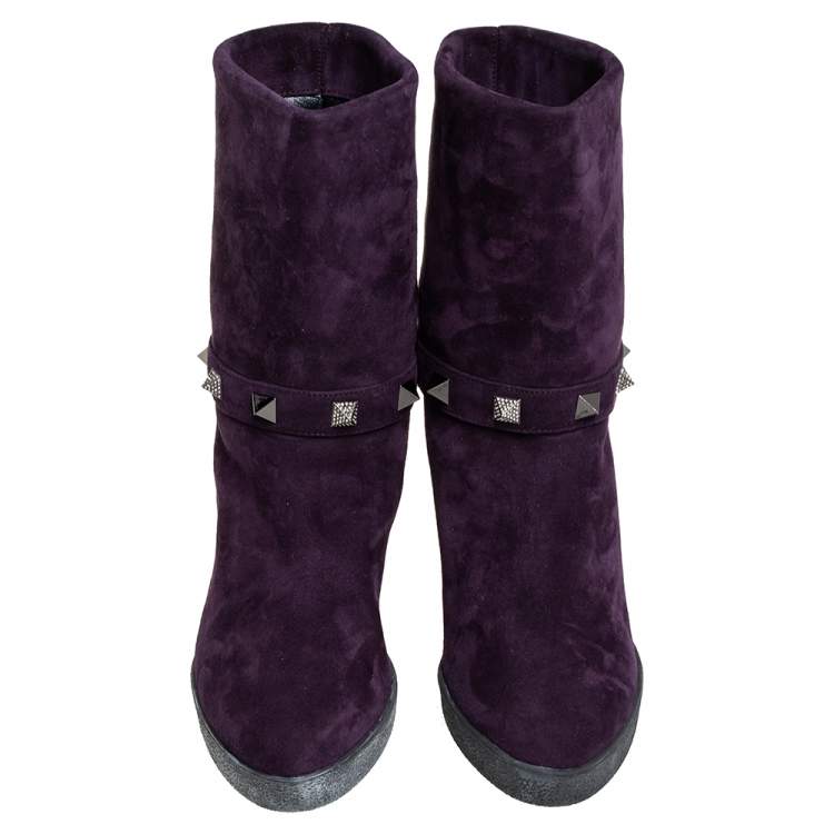 Pre Owned Le Silla Purple Suede Embellished Mid Calf Boots Size 40