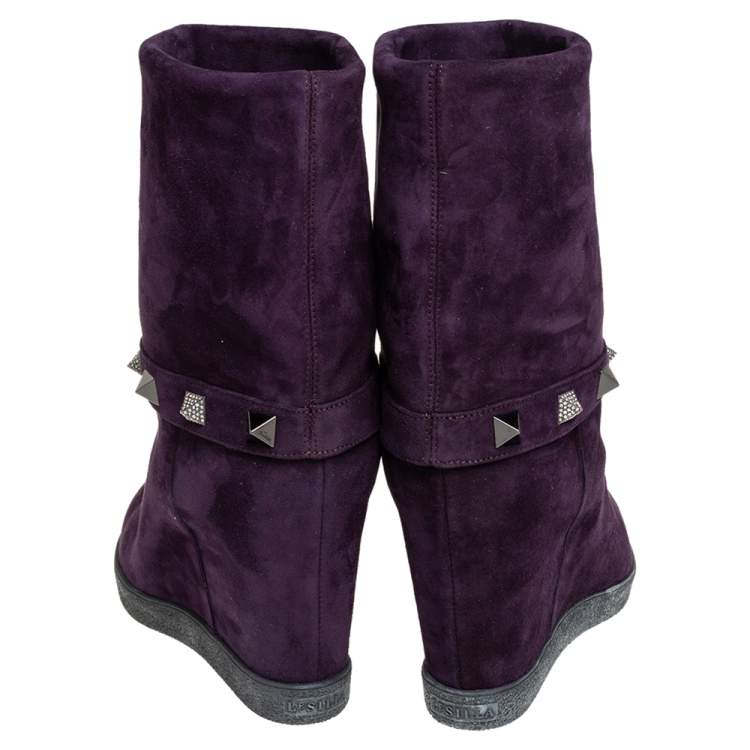 Pre Owned Le Silla Purple Suede Embellished Mid Calf Boots Size 40