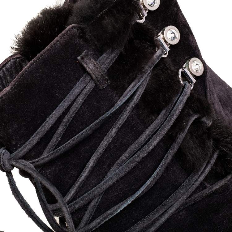 Pre Owned Le Silla Grey Suede Fur Detail Hidden Wedge Ankle Boots Size 37