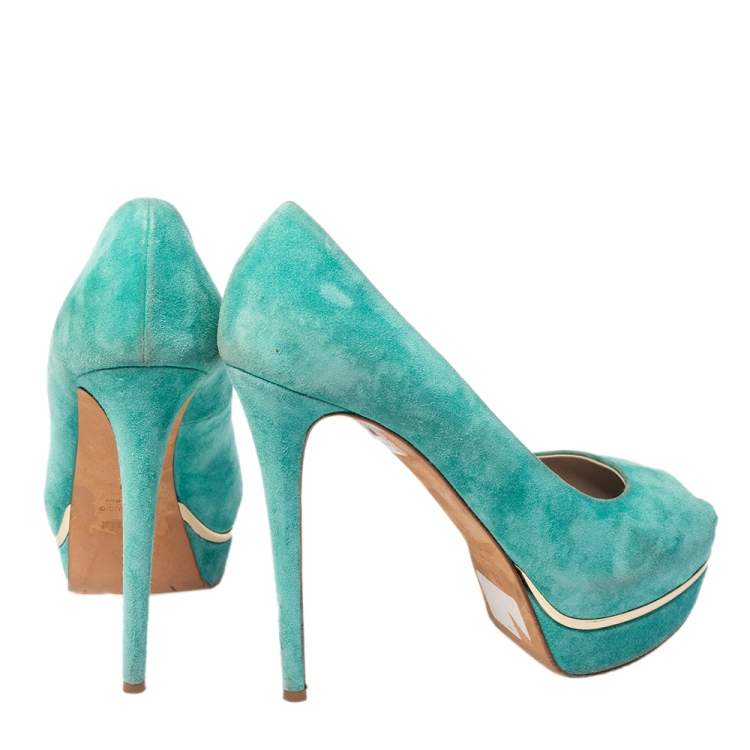 Pre Owned Le Silla Green Suede Peep Toe Platform Pumps Size 40