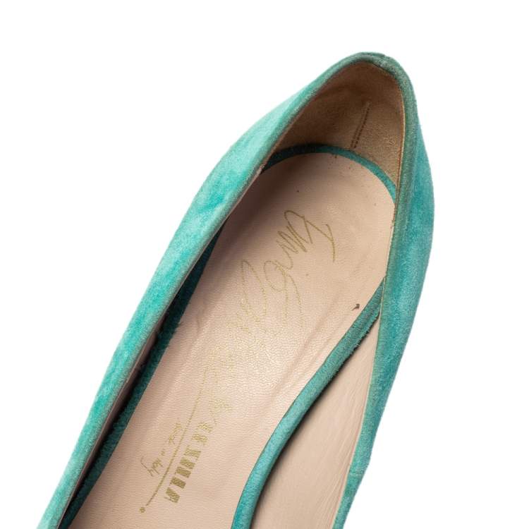 Pre Owned Le Silla Green Suede Peep Toe Platform Pumps Size 40