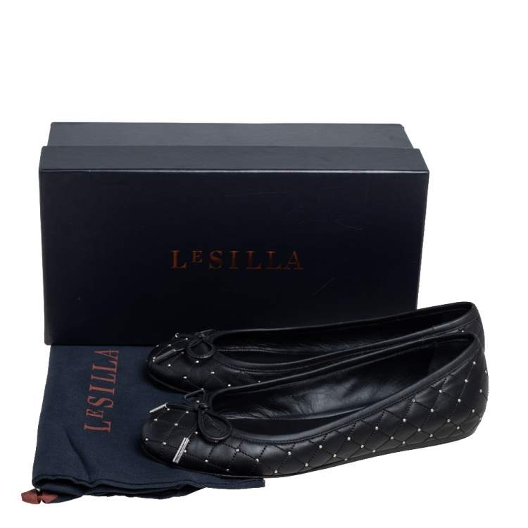 Pre Owned Le Silla Black Quilted Leather Studded Ballet Flats Size 36