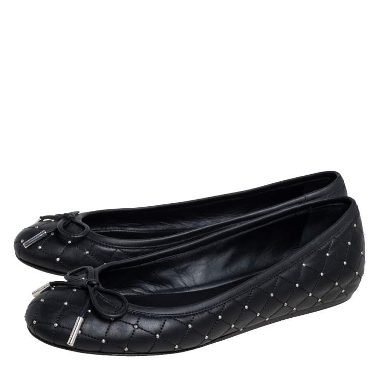 Pre Owned Le Silla Black Quilted Leather Studded Ballet Flats Size 36