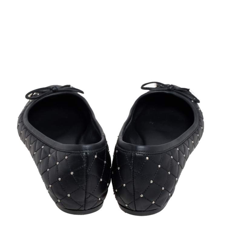 Pre Owned Le Silla Black Quilted Leather Studded Ballet Flats Size 36