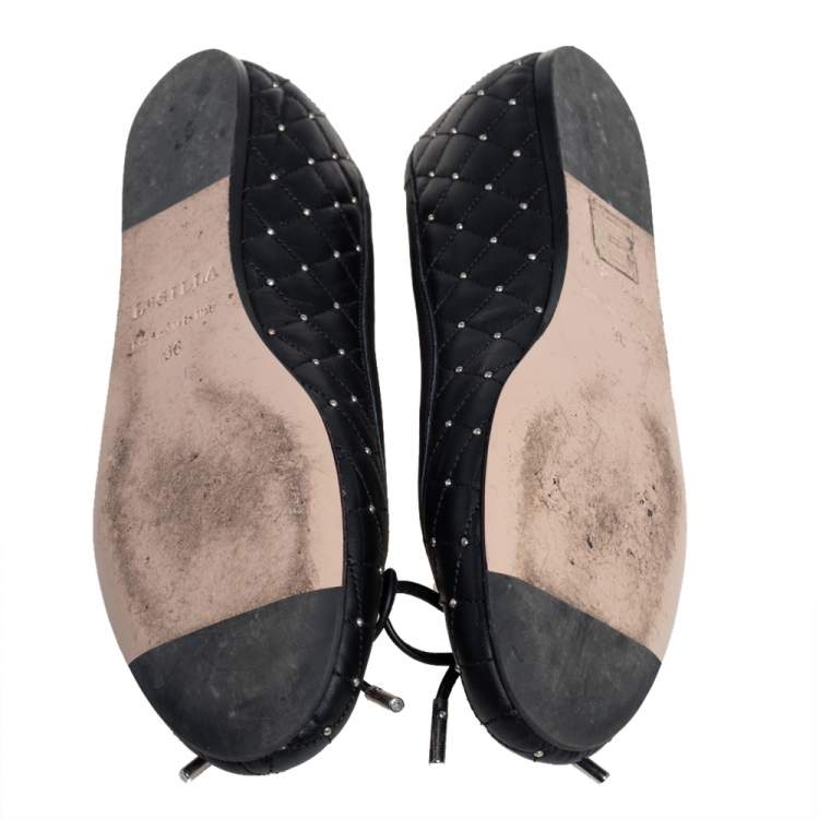 Pre Owned Le Silla Black Quilted Leather Studded Ballet Flats Size 36