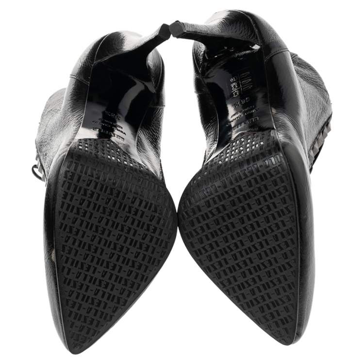 Pre Owned Le Silla Black Patent Leather Studded Ankle Booties Size 38.5