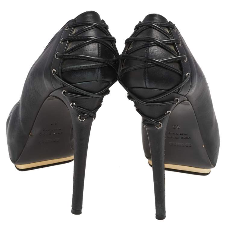 Pre Owned Le Silla Black Leather  Platform  Pumps Size 37