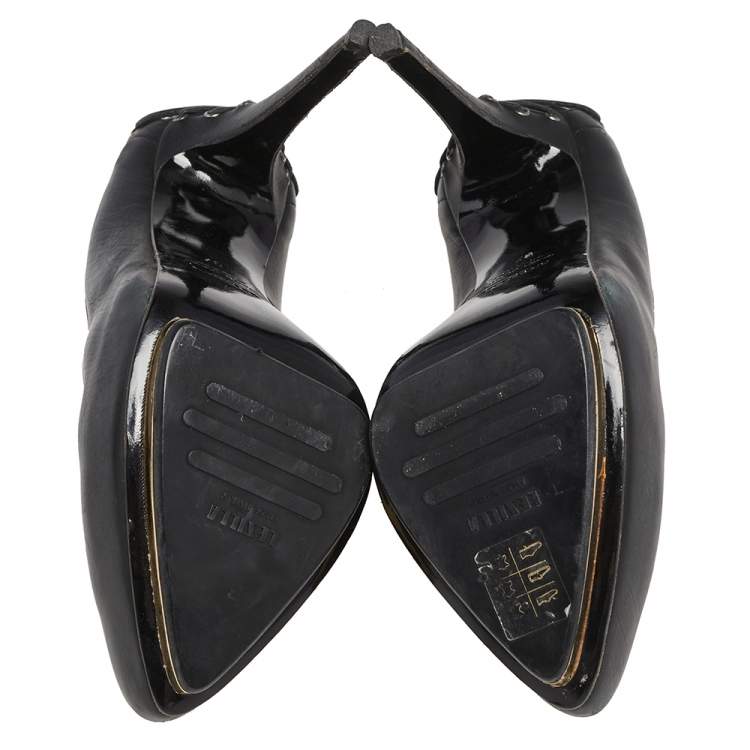 Pre Owned Le Silla Black Leather  Platform  Pumps Size 37