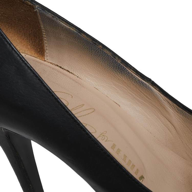 Pre Owned Le Silla Black Leather  Platform  Pumps Size 37