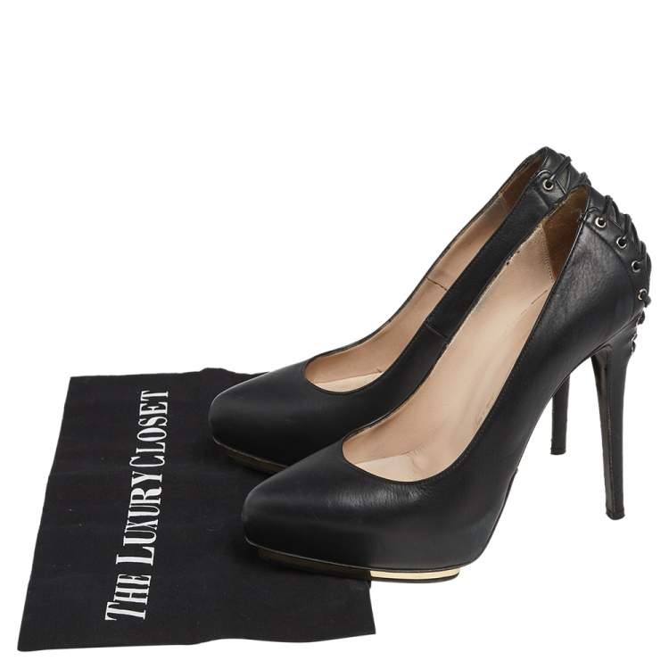 Pre Owned Le Silla Black Leather  Platform  Pumps Size 37
