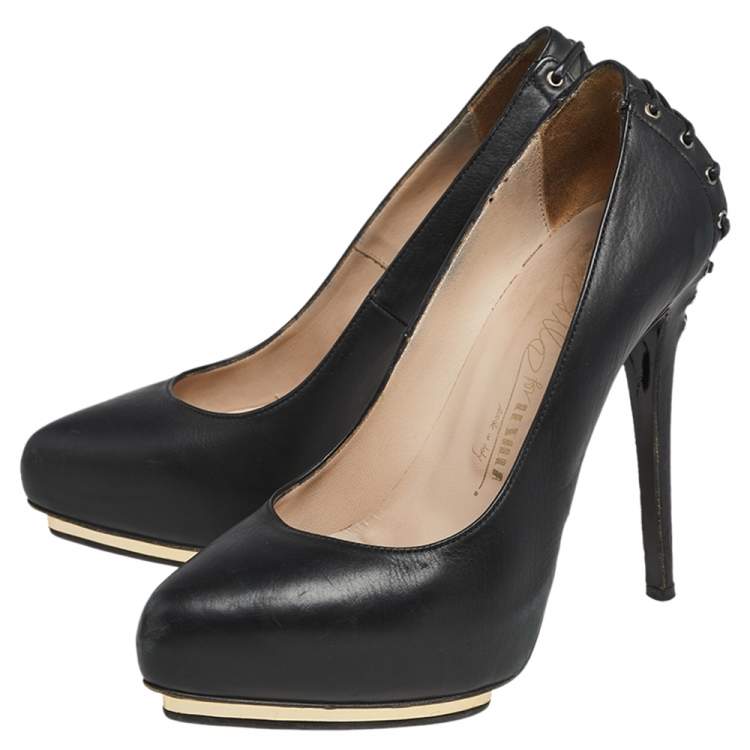 Pre Owned Le Silla Black Leather  Platform  Pumps Size 37