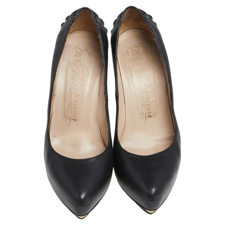 Pre Owned Le Silla Black Leather  Platform  Pumps Size 37