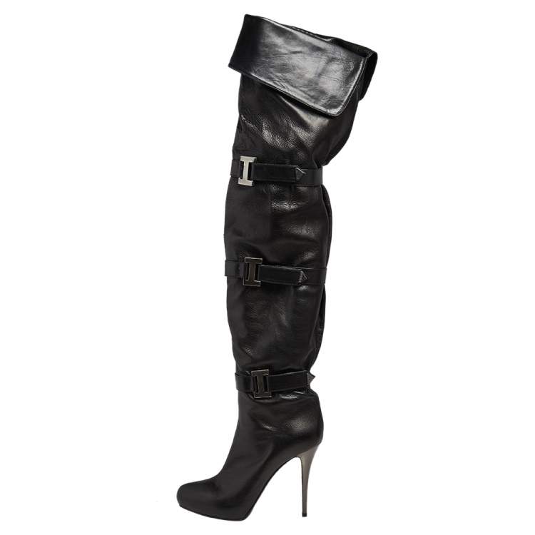 مملوكة مسبقًا Le Silla Black Leather Over Knee Length Boots Size 40