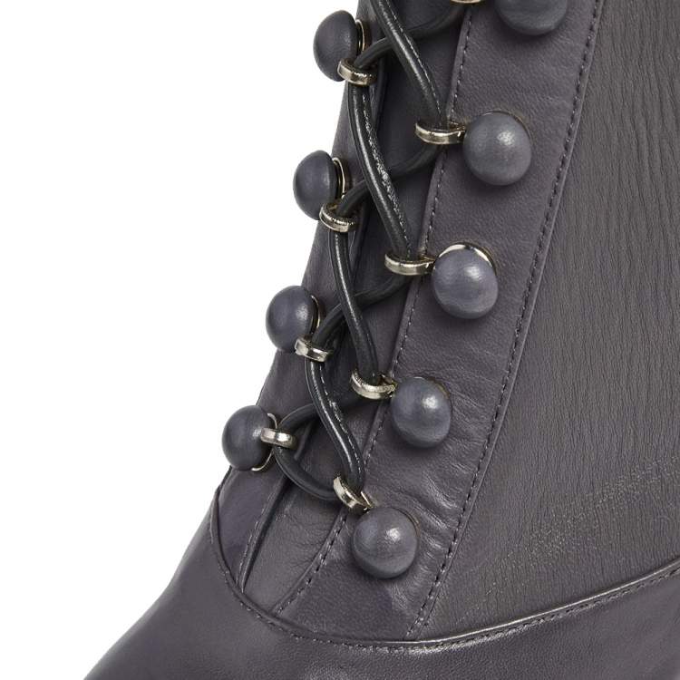 Pre Owned Le Silla Grey Leather Lace Up Mid Calf Boots Size 39