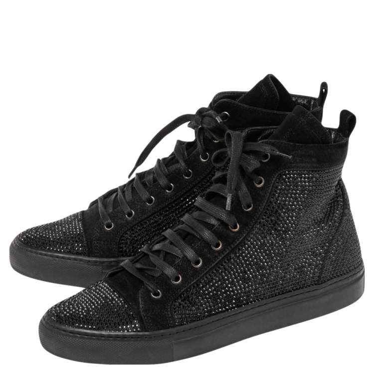 Pre Owned Le Silla Black Suede Crystal Embellished High Top Sneakers Size 39.5