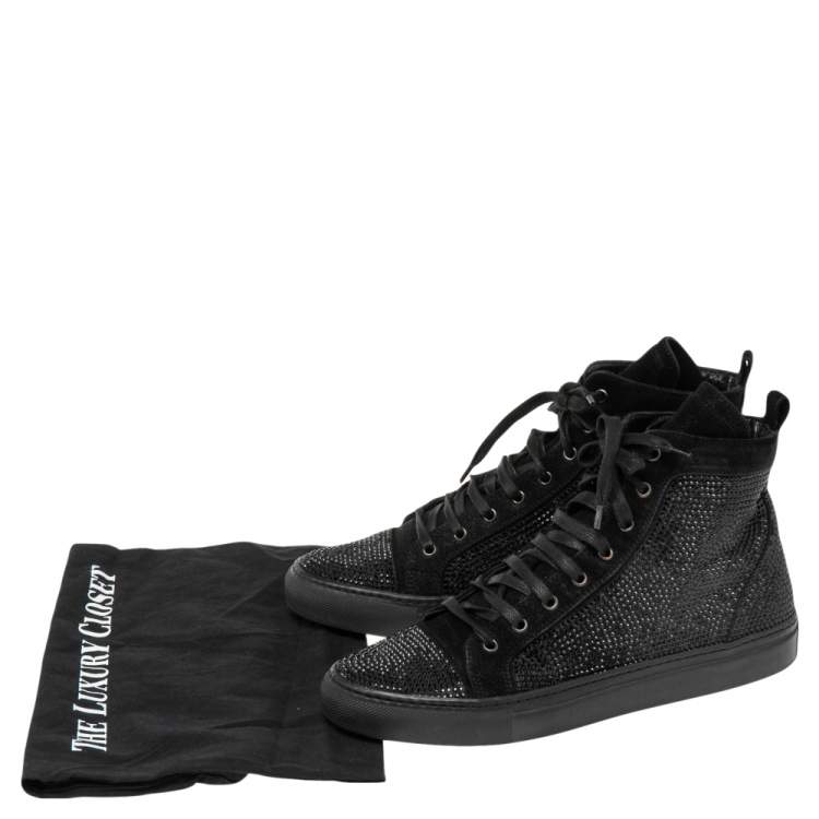Pre Owned Le Silla Black Suede Crystal Embellished High Top Sneakers Size 39.5