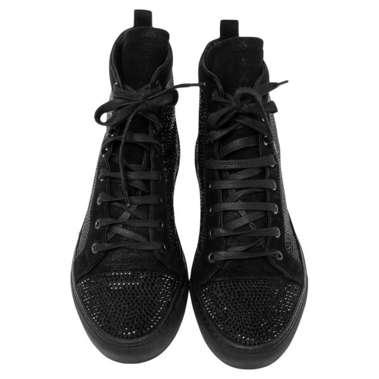 Pre Owned Le Silla Black Suede Crystal Embellished High Top Sneakers Size 39.5