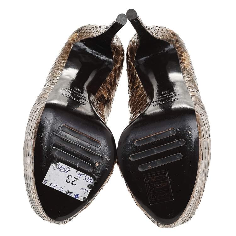 Pre Owned Le Silla Brown/Beige Python Peep Toe Platform Pumps Size 36