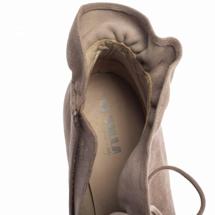 Pre Owned Le Silla Grey Suede Pointed Toe Lace Up Ankle Boots Size 38.5