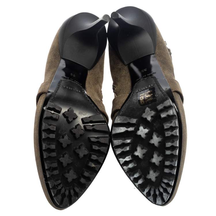 Pre Owned Le Silla Olive Green Leather Platform Ankle Boots Size 39
