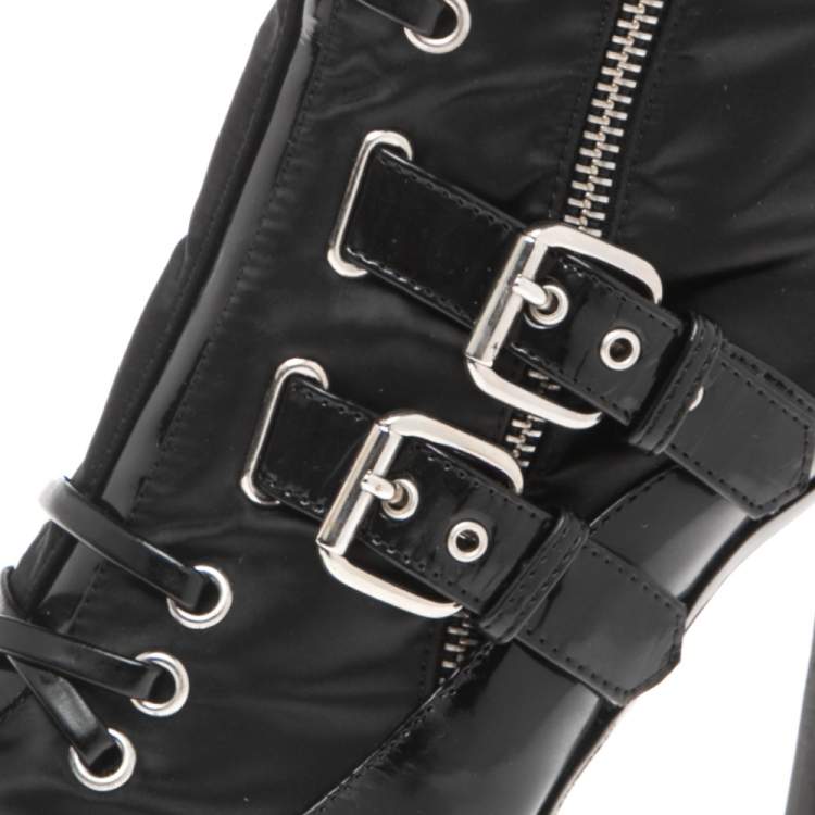 مملوكة مسبقًا Enio Silla For Le Silla Black Patent Leather And Nylon Ankle Boots Size 40