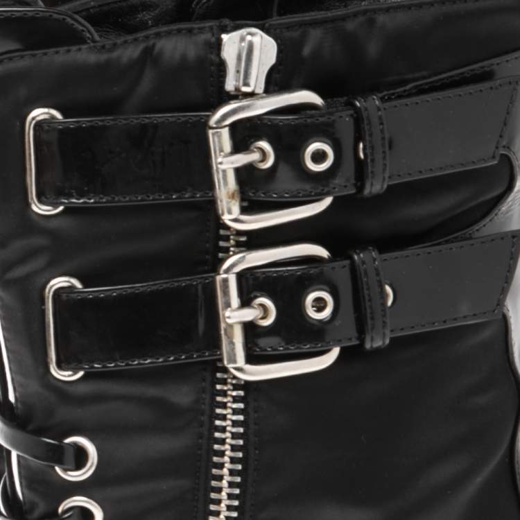 مملوكة مسبقًا Enio Silla For Le Silla Black Patent Leather And Nylon Ankle Boots Size 40