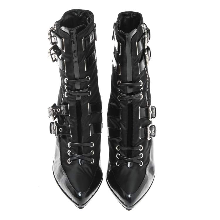 مملوكة مسبقًا Enio Silla For Le Silla Black Patent Leather And Nylon Ankle Boots Size 40