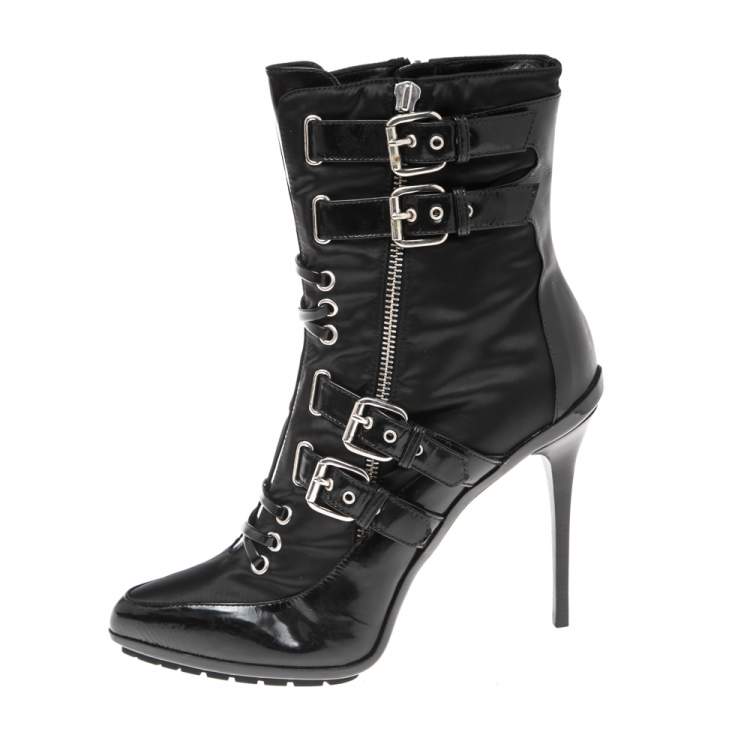 مملوكة مسبقًا Enio Silla For Le Silla Black Patent Leather And Nylon Ankle Boots Size 40
