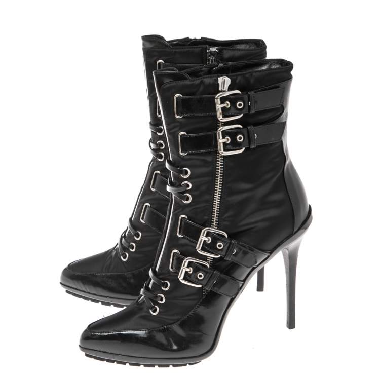 مملوكة مسبقًا Enio Silla For Le Silla Black Patent Leather And Nylon Ankle Boots Size 40