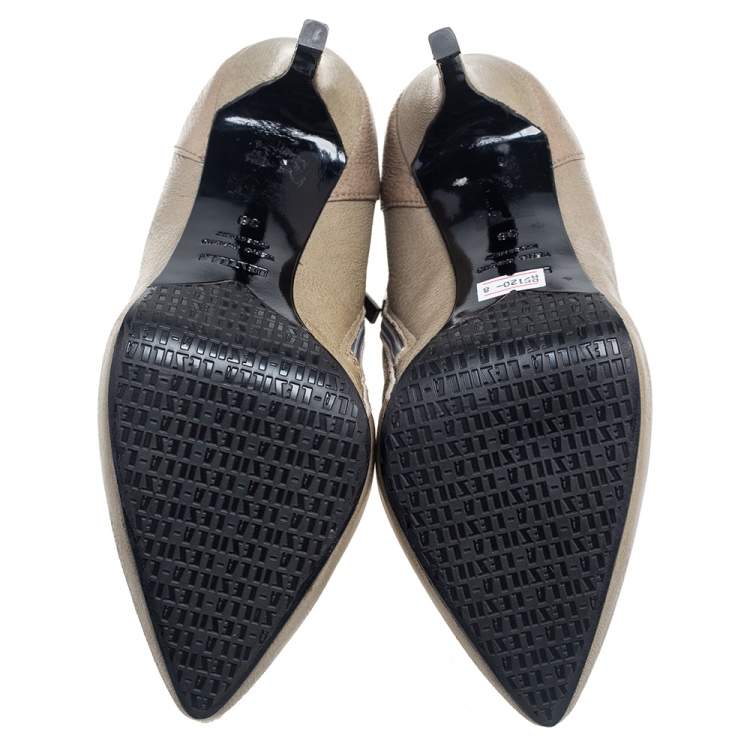 Pre Owned Le Silla Grey Leather Lace Up Studded Ankle Booties Size 38