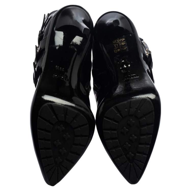 Pre Owned Enio Silla For Le Silla Black Patent Leather And Nylon Platform Ankle Boots Size 39.5
