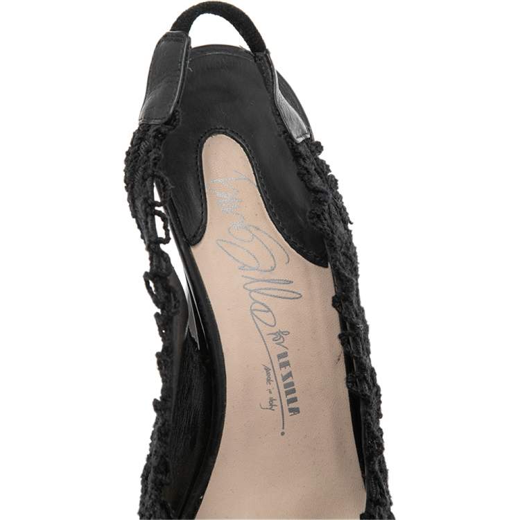 Pre Owned Le Silla Black Mesh And Net  Slingback Peep Toe Platform Sandals Size 37