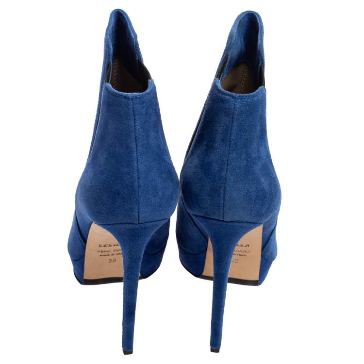 Pre Owned Le Silla Blue/Black Suede Elastic Band Ankle Boots Size 38