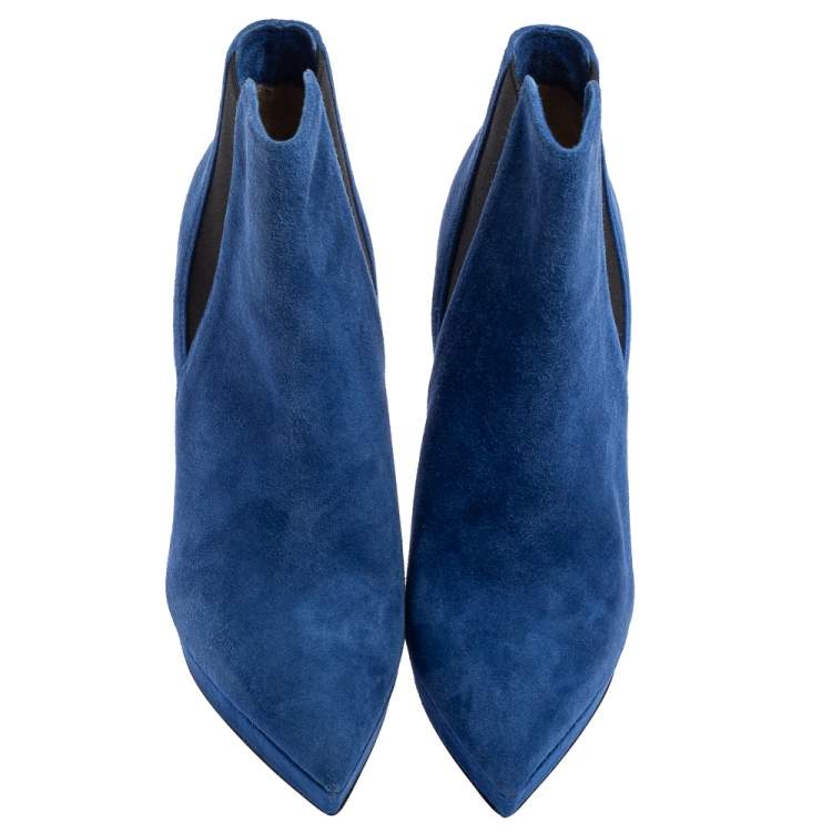 Pre Owned Le Silla Blue/Black Suede Elastic Band Ankle Boots Size 38