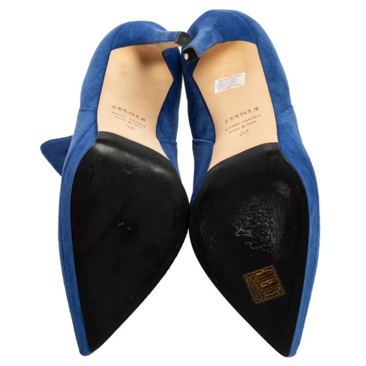 Pre Owned Le Silla Blue/Black Suede Elastic Band Ankle Boots Size 38