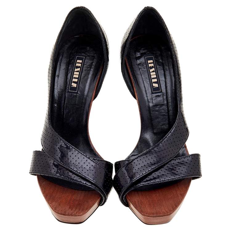 Pre Owned Le Silla Black Perforated Patent Leather Criss Cross D'orsay Pumps Size 36