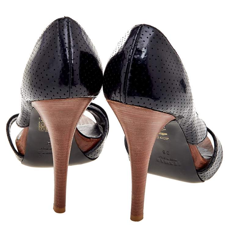 Pre Owned Le Silla Black Perforated Patent Leather Criss Cross D'orsay Pumps Size 36