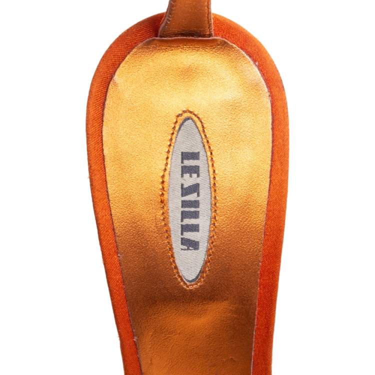 مملوكة مسبقًا Le Silla Orange Satin Crystal Embellished Ankle Strap Sandals Size 36.5 