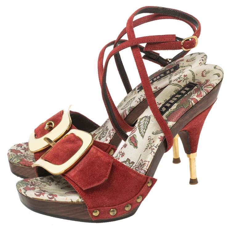 Pre Owned Le Silla Multicolor Suede Platform Ankle Wrap Sandals Size 35
