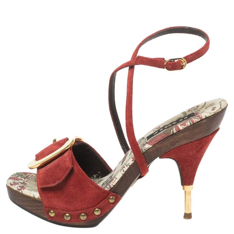 Pre Owned Le Silla Multicolor Suede Platform Ankle Wrap Sandals Size 35