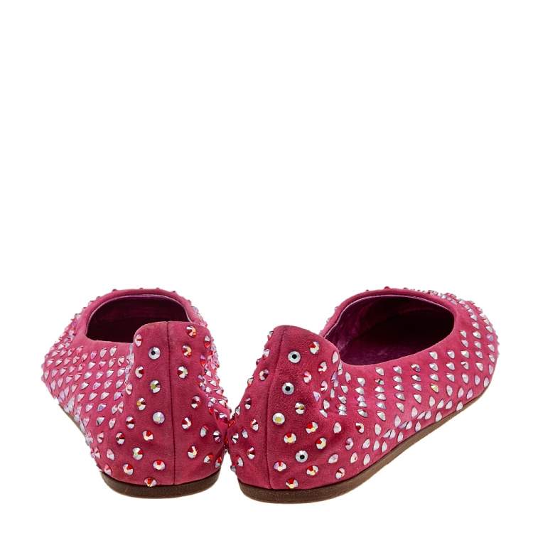 Pre Owned Le Silla Pink Suede Crystal Embellished Ballet Flats Size 39.5