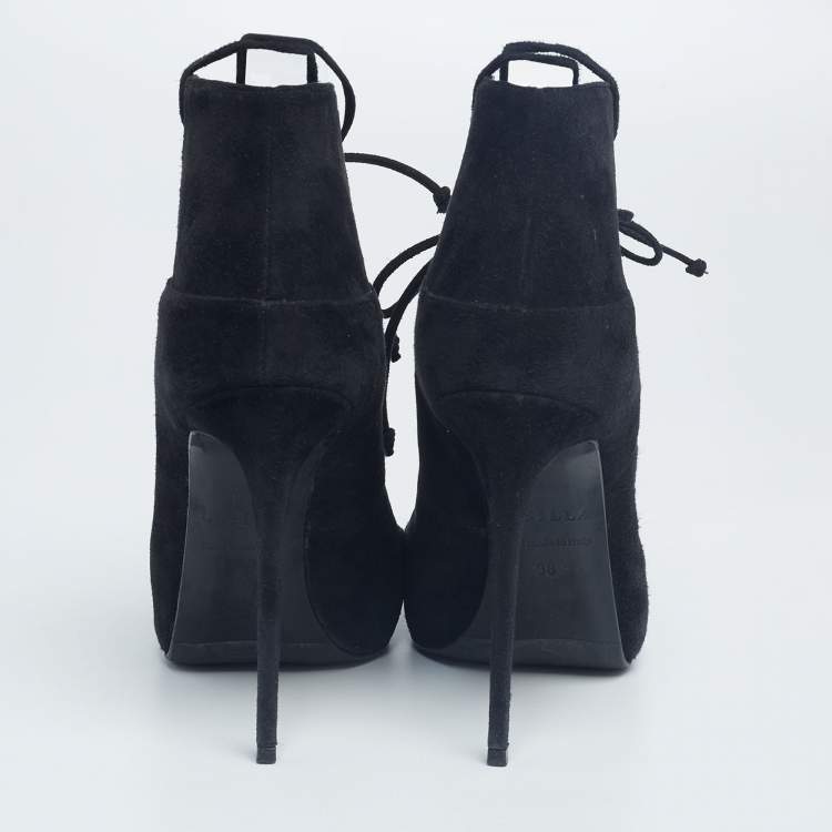 Pre Owned Le Silla Black Suede Lace-Up Ankle Booties Size 38