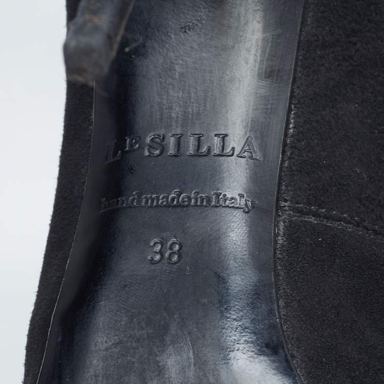 Pre Owned Le Silla Black Suede Lace-Up Ankle Booties Size 38