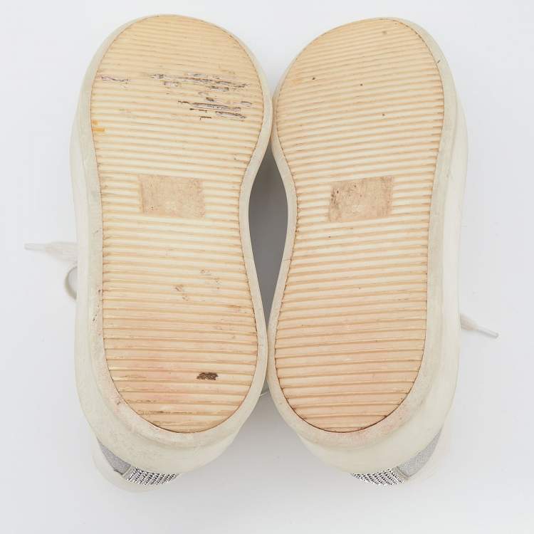 Pre Owned Le Silla Silver/White Glitter and Leather Sneakers Size 38