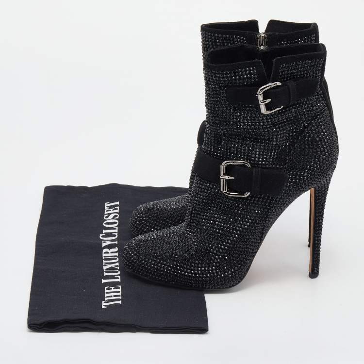 Pre Owned Le Silla Black Suede Embellished Ankle Boots Size 38