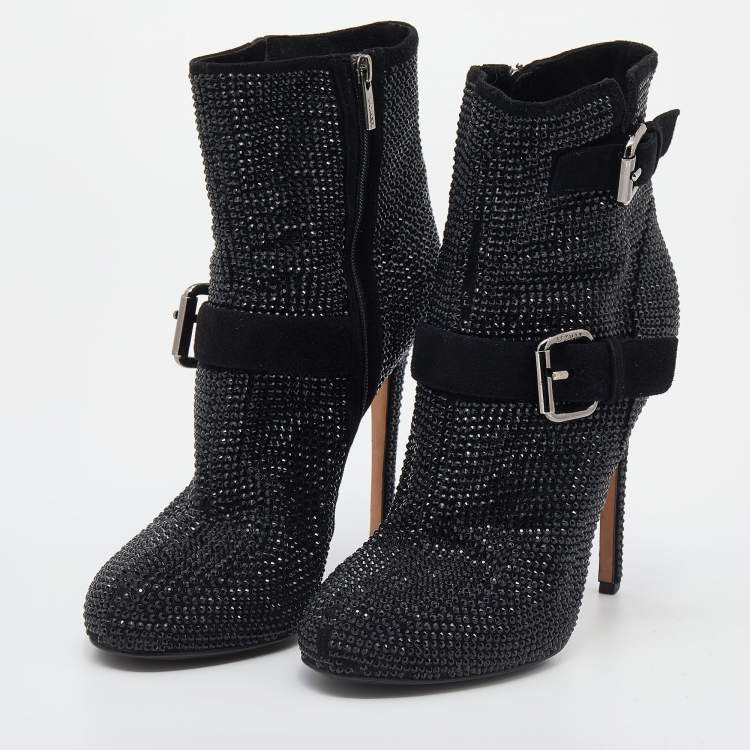 Pre Owned Le Silla Black Suede Embellished Ankle Boots Size 38
