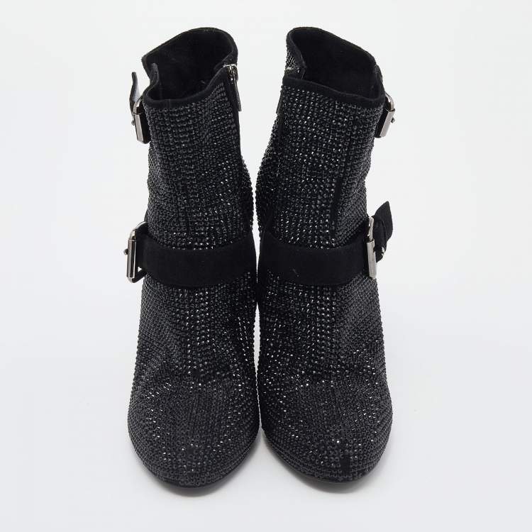 Pre Owned Le Silla Black Suede Embellished Ankle Boots Size 38