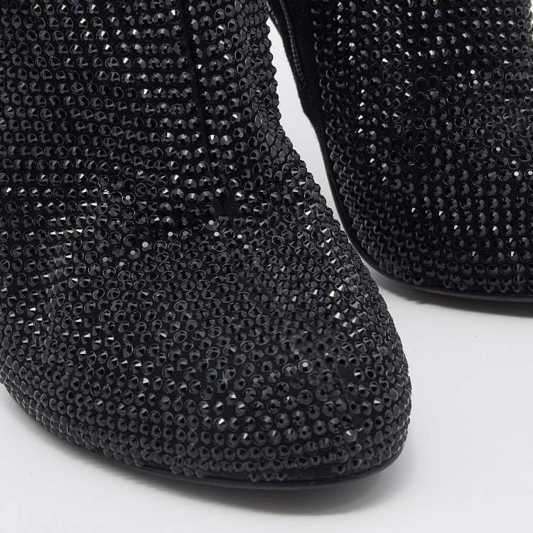 Pre Owned Le Silla Black Suede Embellished Ankle Boots Size 38