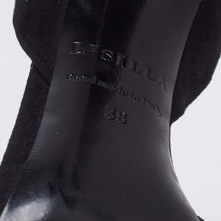 Pre Owned Le Silla Black Suede Peep-Toe Spiral Heel Pumps Size 38