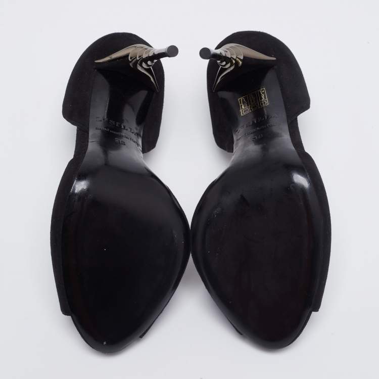 Pre Owned Le Silla Black Suede Peep-Toe Spiral Heel Pumps Size 38